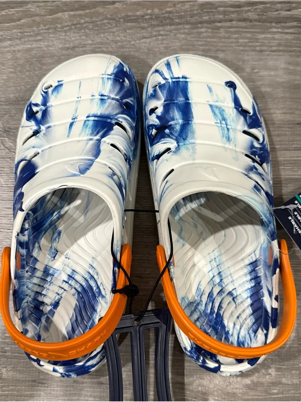 Rugged Shark Boys’ Size 4 Blue/White/Orange Eva Water Clogs Sandals NWT